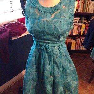 Tracy Reese 4P Turquoise Statement Dress layered jacquard burnout Anthropologie